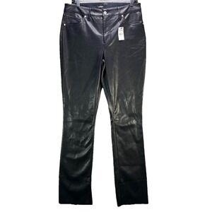Express Pants Womens 10 Black Faux Leather Skyscraper Mid Rise Stretch Flare NWT